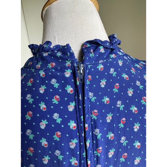 Vintage 80s Womens Midi Dress Size M 6-8 Blue Micro Floral Prt Prairie Dress - Picture 11 of 12